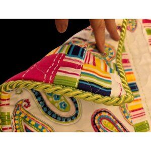 Handmade Quilted Pillow Cover 18x18 Boho Pink Paisley Green Rope Trim Zipper NEW